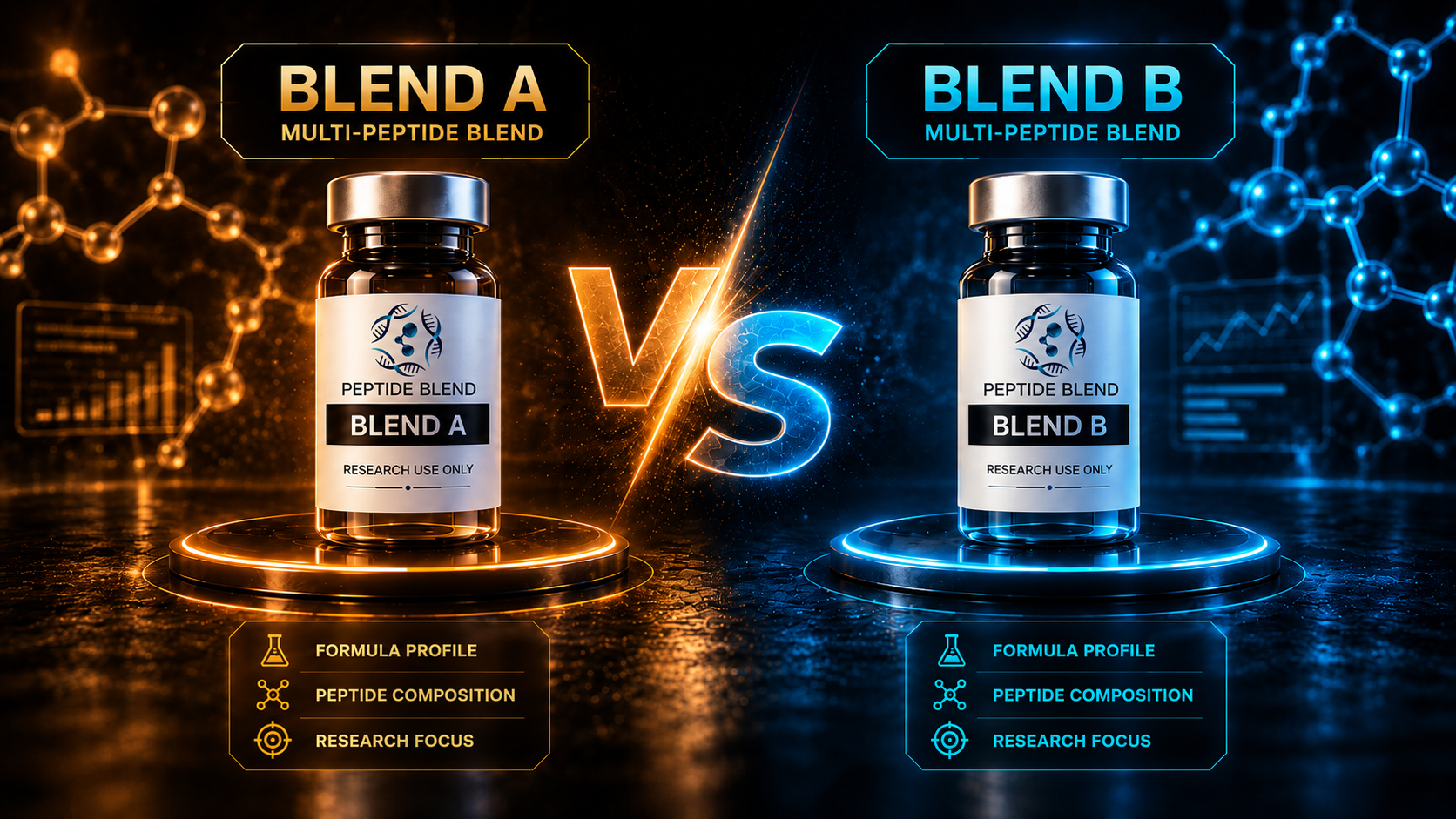 Blend A versus Blend B multi-peptide blends comparison chart for research use.
