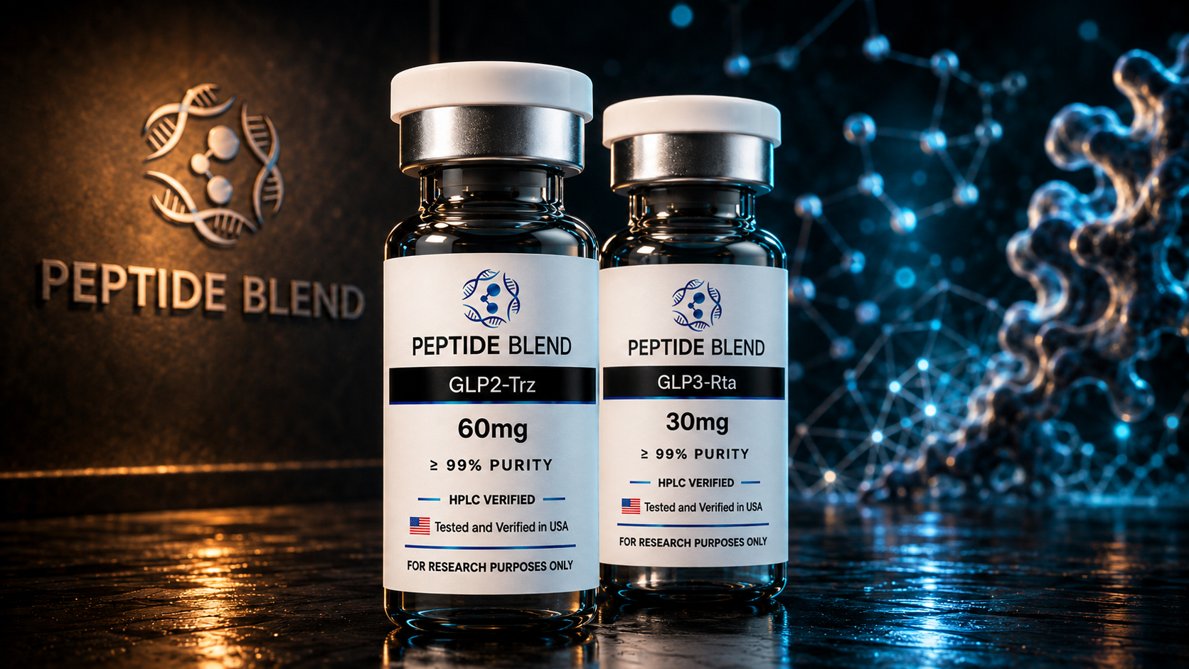GLP-1 peptide vials and research stacks for laboratory investigations by PeptideBlend.